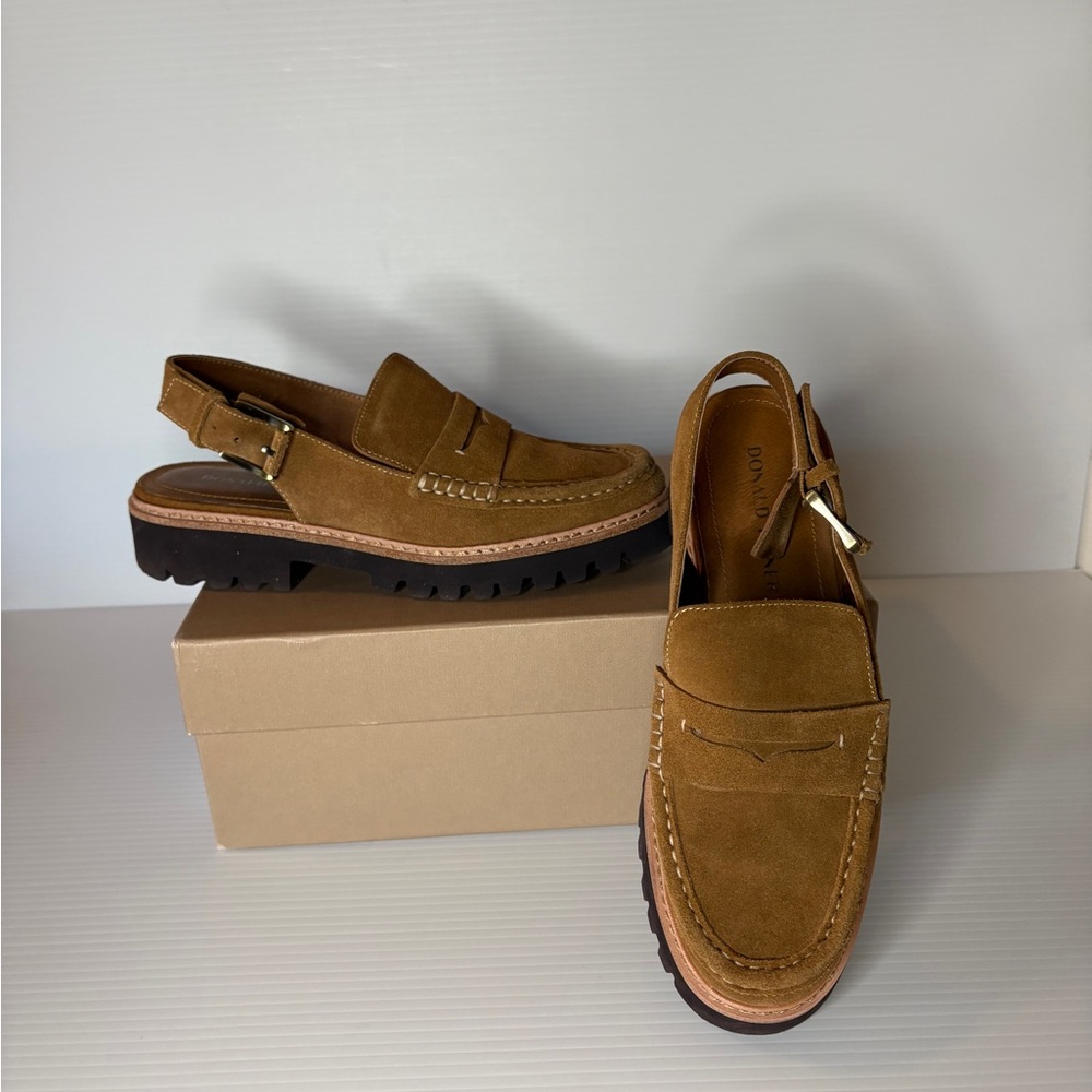 Donald J. Pliner Chestnut Suede Slingback Penny Loafers